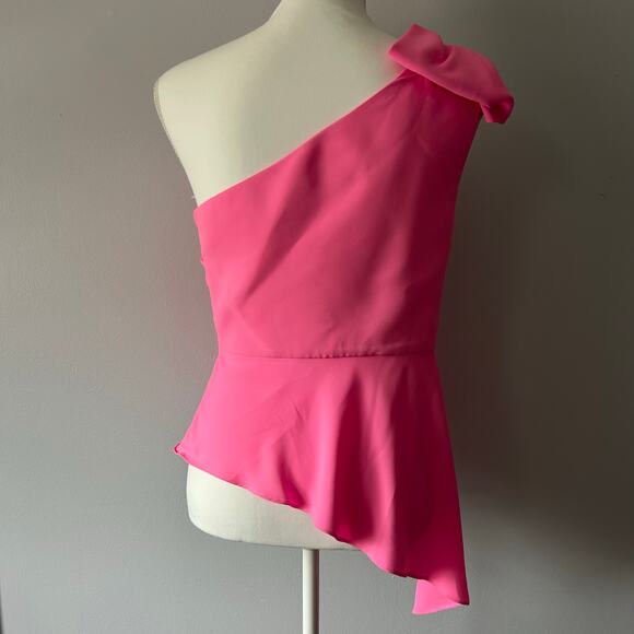 Amanda Uprichard Bright Pink Spring Blouse Top One Shoulder Preppy Size Medium - Picture 4 of 8